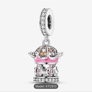 Pandora 925 Sterling Silver & Pink Carousel Charm